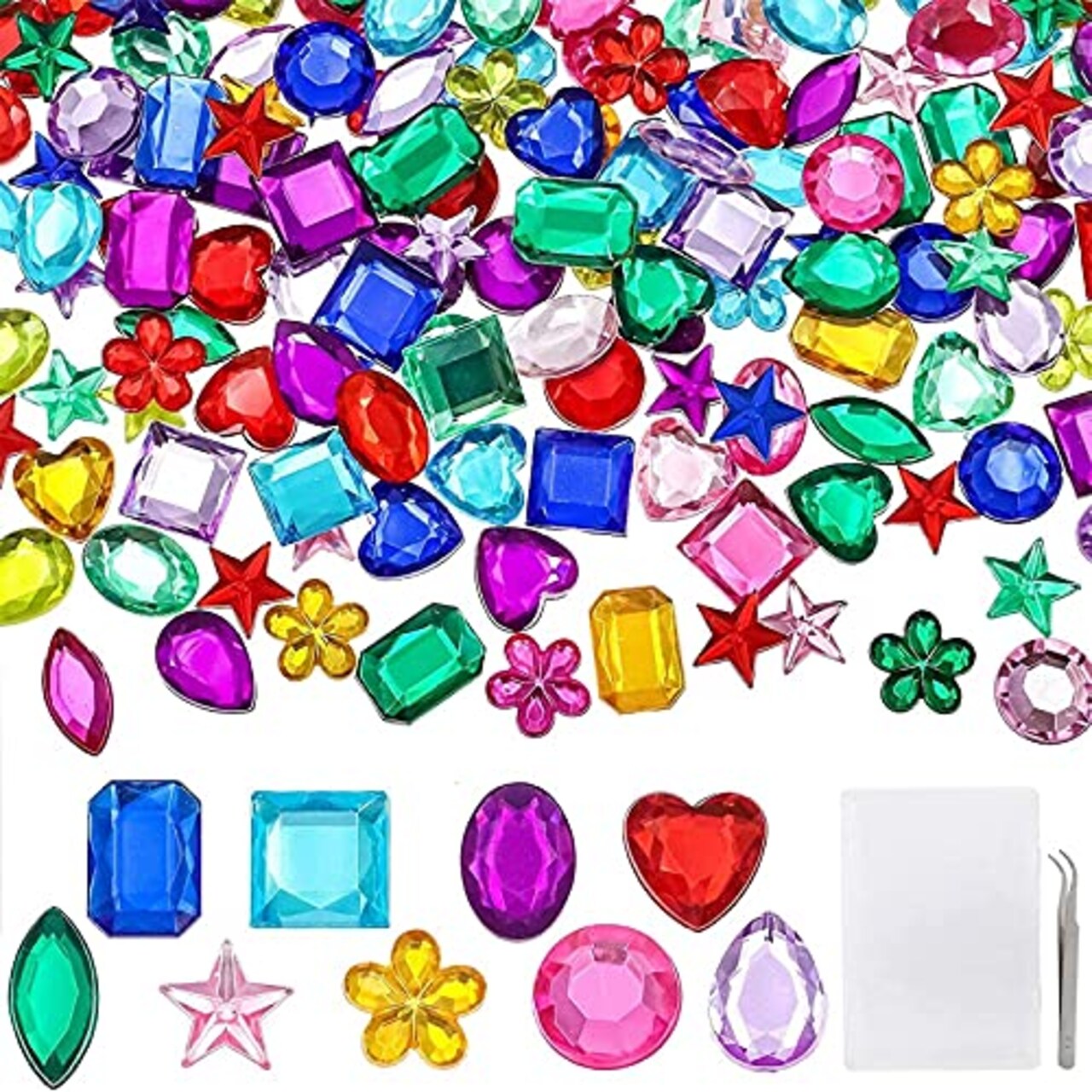 360 Pieces Craft Gems Jewels Acrylic Rhinestones Gemstone for Halloween Pirate Party Table Decorations, 10-15mm,9 Shapes with Tweezers and Storage Box